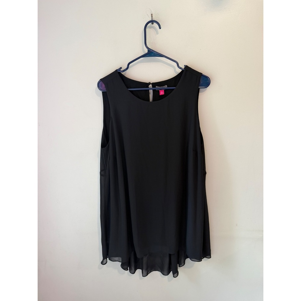 Vince‎ Camuto Womens 1X Black Sleeveless High Low Pleated Back Blouse Top